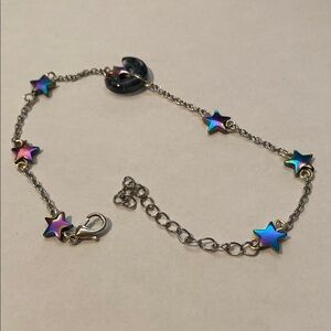 Rainbow Stars‎ with Glass Moon silver Chain Bracelet